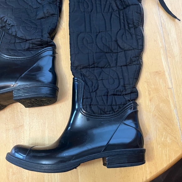 Miss sixty ladies 41 / 9.5 black theigh high rubber boots fabric legs - Picture 2 of 10